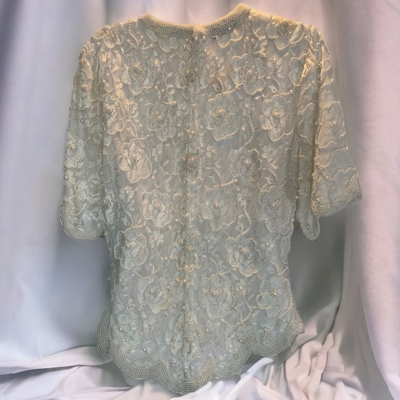 Vintage 70s 80s Beaded Floral Blouse Top - Picture 3 of 7